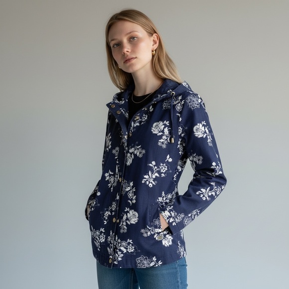 Charter Club Blue & White Floral Cotton Jacket – Size M - Picture 2 of 6